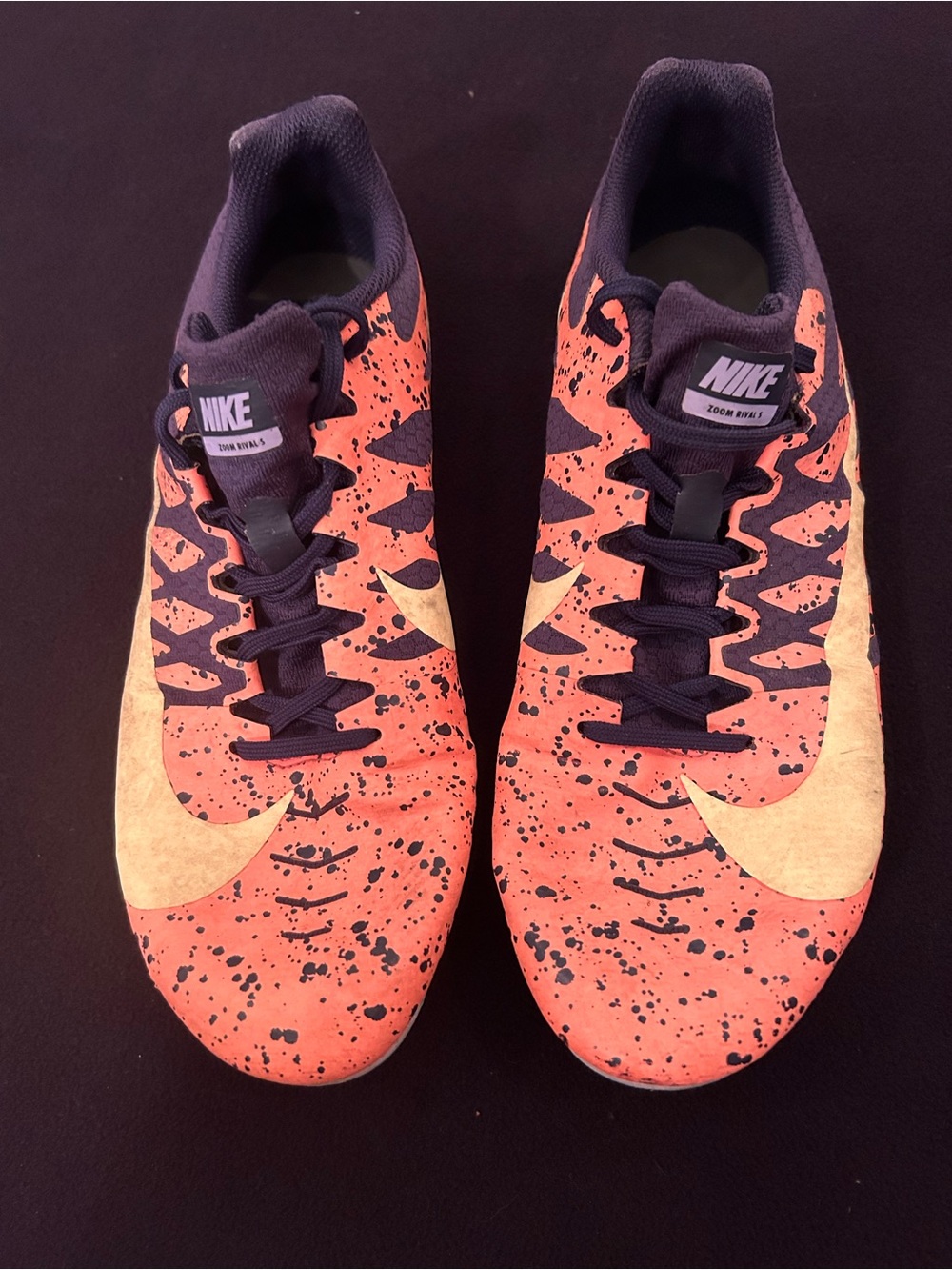 Nike Zoom Rival S Track Spikes Lace Up Low Top Orange Black Beige 907564-801